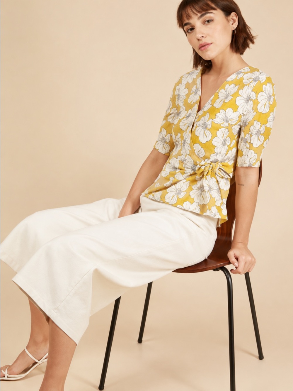 FRNCH Paris Candela Floral Wrap Top – Yellow & White